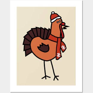 Thanksgiving Turkey Winter Red Hat and Scarf Posters and Art